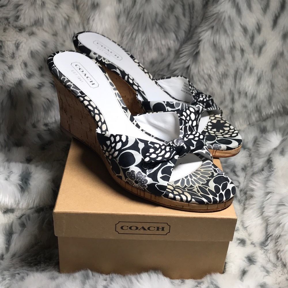 Coach black-gray-white patterned wedge, size 9.5